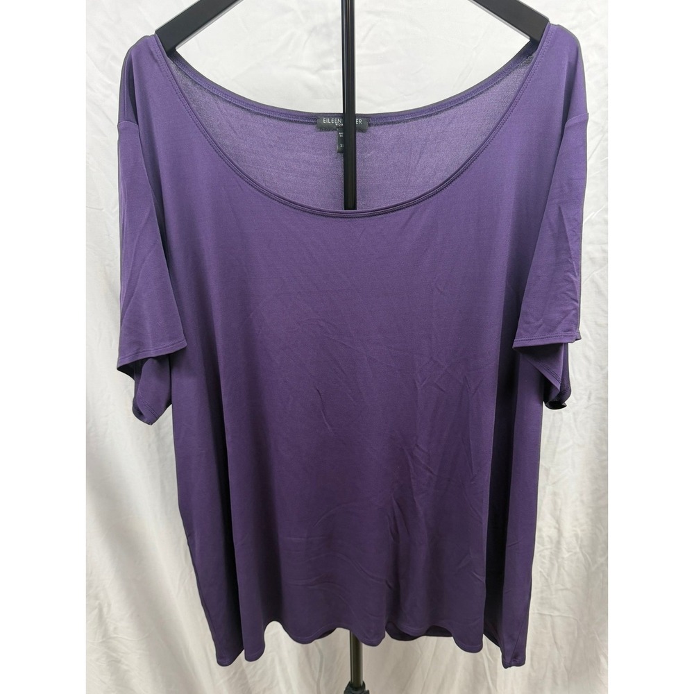 Eileen Fisher Women's 3X Purple 100% Silk Relaxed Fit Scoop Neck‎ Blouse Top